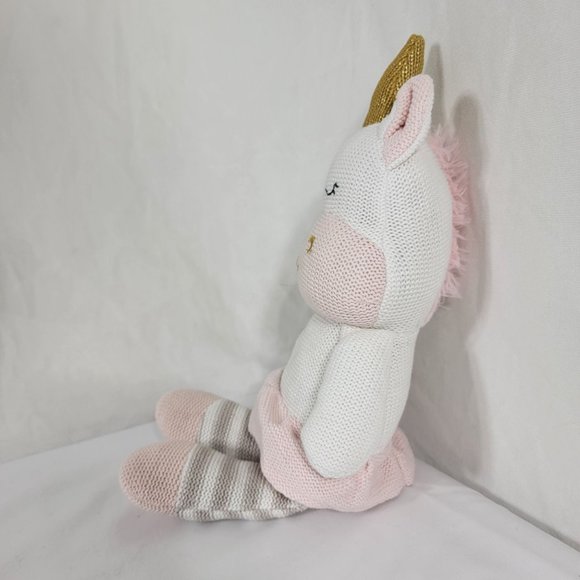 Living Textiles Kenzie Unicorn Plush Rattle 16” Knit Pink White Stuffed Toy - Picture 4 of 10